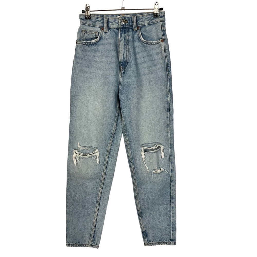Zara Light Blue Wash Busted Knee Straight Leg Jeans 2